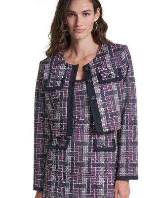 Karl Lagerfeld Paris Women's Plaid Cropped Ponte Jacket