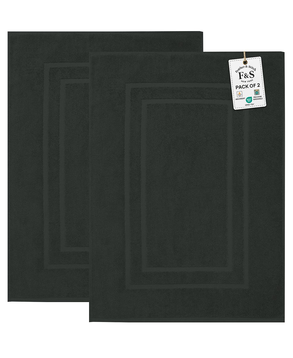 FEATHER & STITCH, NY Cotton Super Absorbent Terry 2-Piece Bath Mat Set