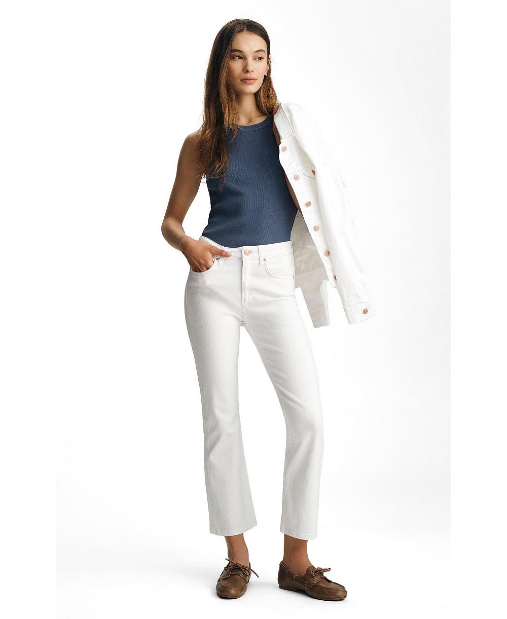 Mavi Jeans Women's Anika Mid Rise Cropped Flare In White Flex Blue