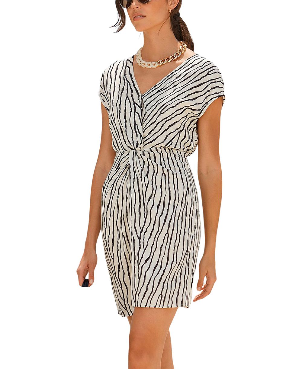 LASCANA Women's Viscose Printed Twist Surplice-Neck Short Dress