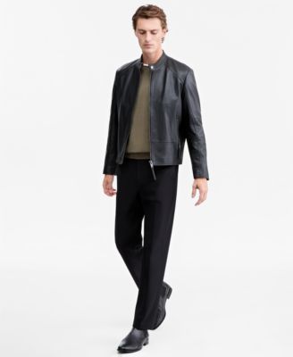 Мужская кожаная куртка-косуха hugo boss приталенного кроя