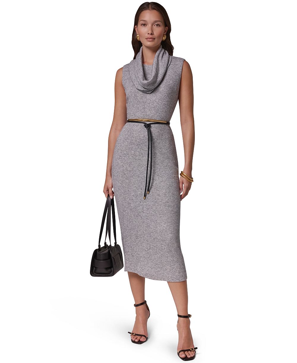 Женское платье-свитер Donna Karan New York Cowl Neck Attached Scarf Belted