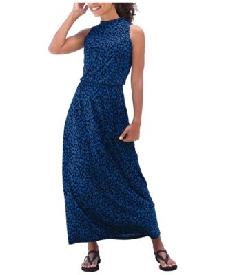 LASCANA Women's Viscose Printed High Neck Ruffle-Trim A-Line Maxi Dress