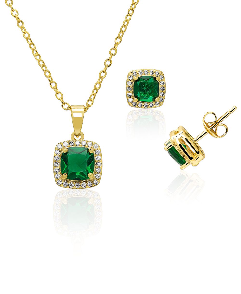 Macy's Cushion Simulated Gemstone Halo Pendant Necklace with Matching Stud Earrings 2-Piece Set