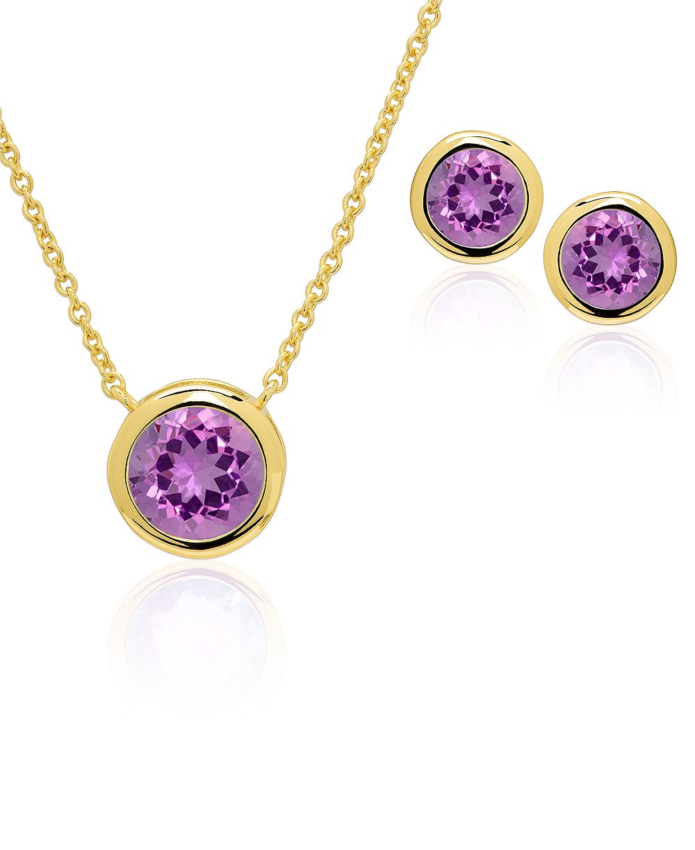 Macy's Round Simulated Gemstone Bezel Pendant Necklace with Matching Earrings 2-Piece Set