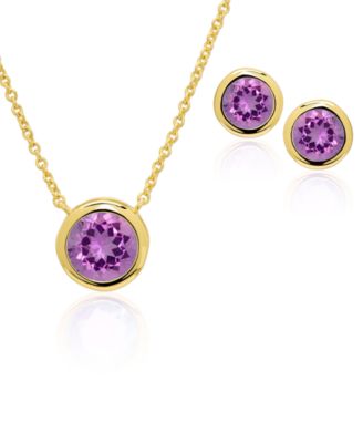 Macy's Round Simulated Gemstone Bezel Pendant Necklace with Matching Earrings 2-Piece Set
