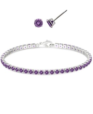 Macy's Round Simulated Gemstone Tennis Bracelet with Matching Stud Earrings 2-Piece Set