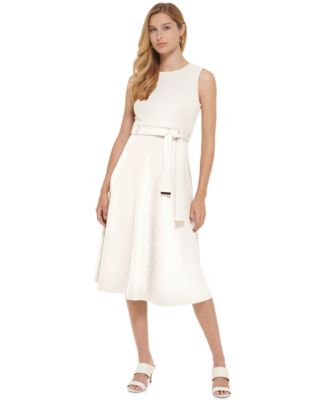 Calvin Klein Women's Crewneck Sleeveless A-Line Suede Dress
