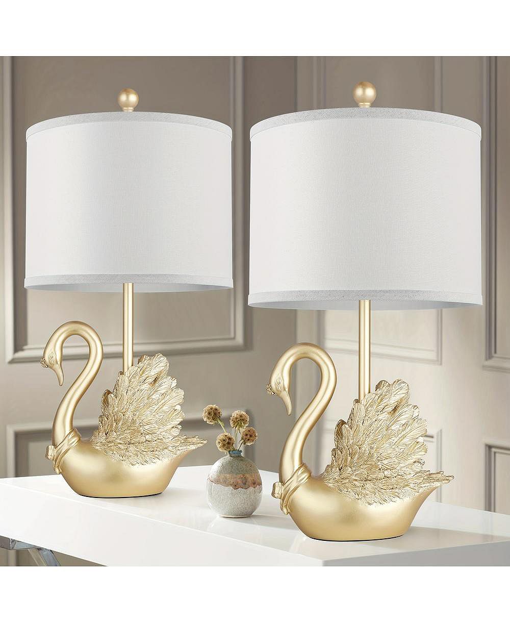 Sofucor набор из 2 настольных ламп Golden Brass Swan с LED лампами