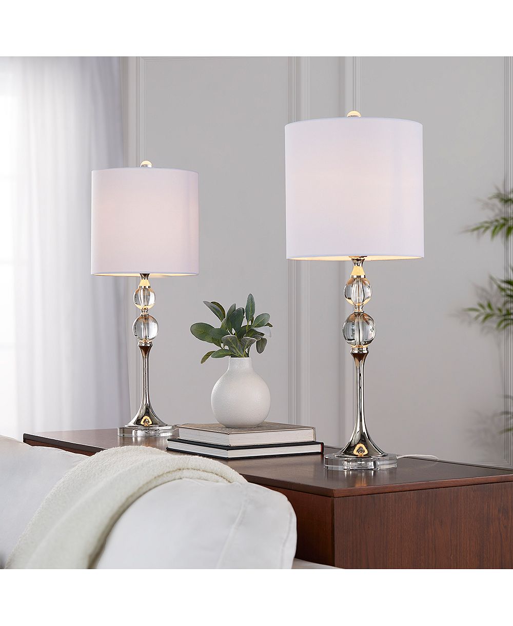 Комплект из 2 настольных ламп Sofucor 26" Contemporary Crystal Clear Crystal и Polished Nickel с белым льняным абажуром