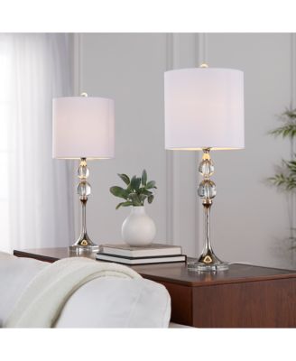 Комплект из 2 настольных ламп Sofucor 26" Contemporary Crystal Clear Crystal и Polished Nickel с белым льняным абажуром