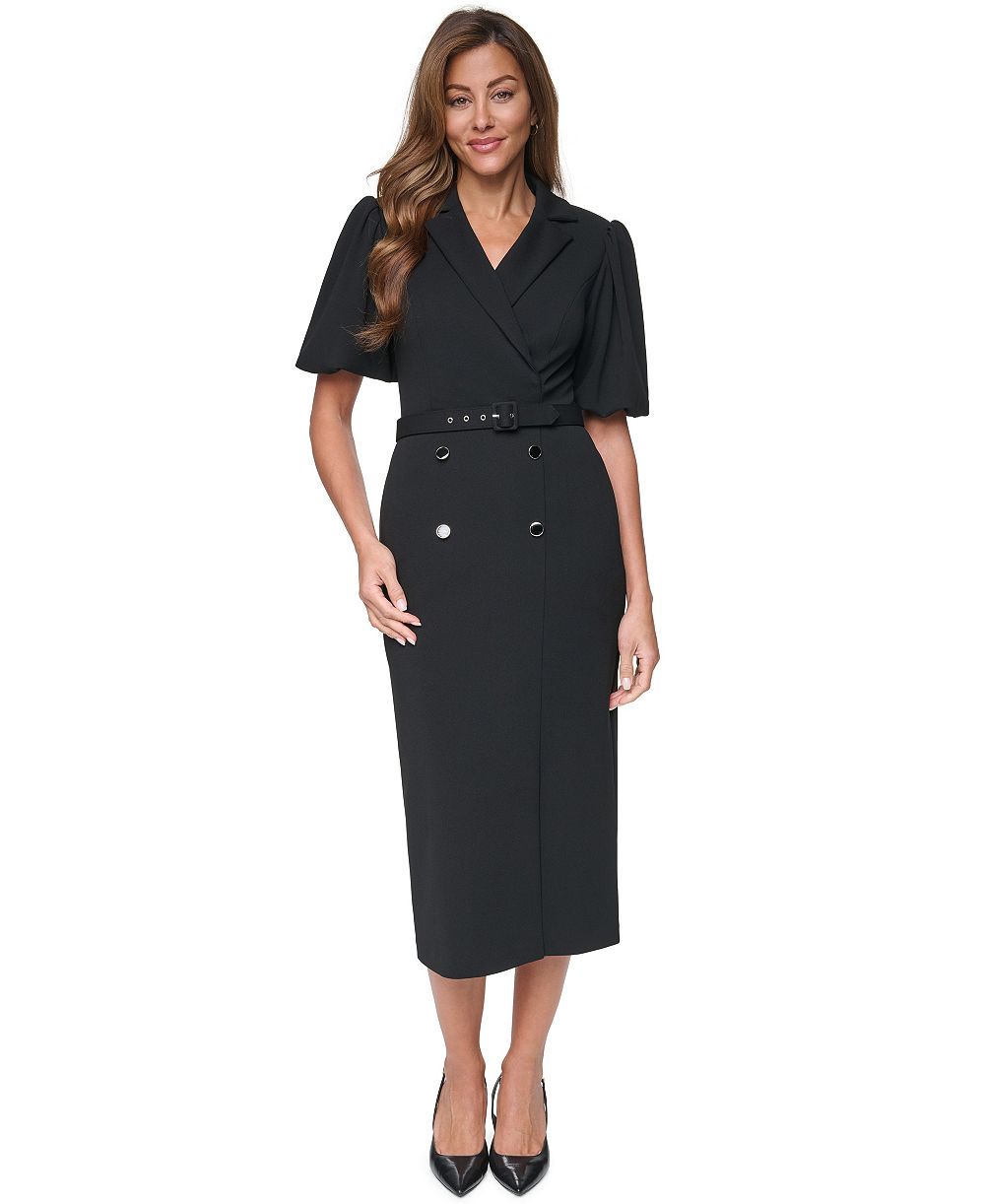Eliza J Женское платье midi с пышными рукавами Sheath Short-Sleeve