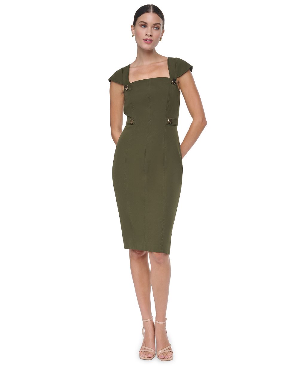 Halston женское миди-платье из креп-ткани с коротким рукавом и квадратным вырезом