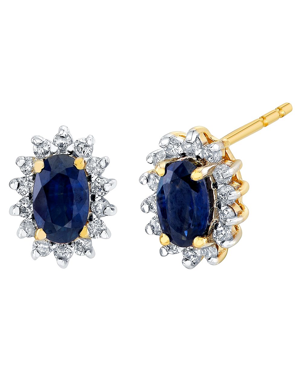 Серьги-гвоздики Macy's Sapphire (3/4 ct. t.w.) & Diamond (1/8 ct. t.w.) в 10k Yellow Gold