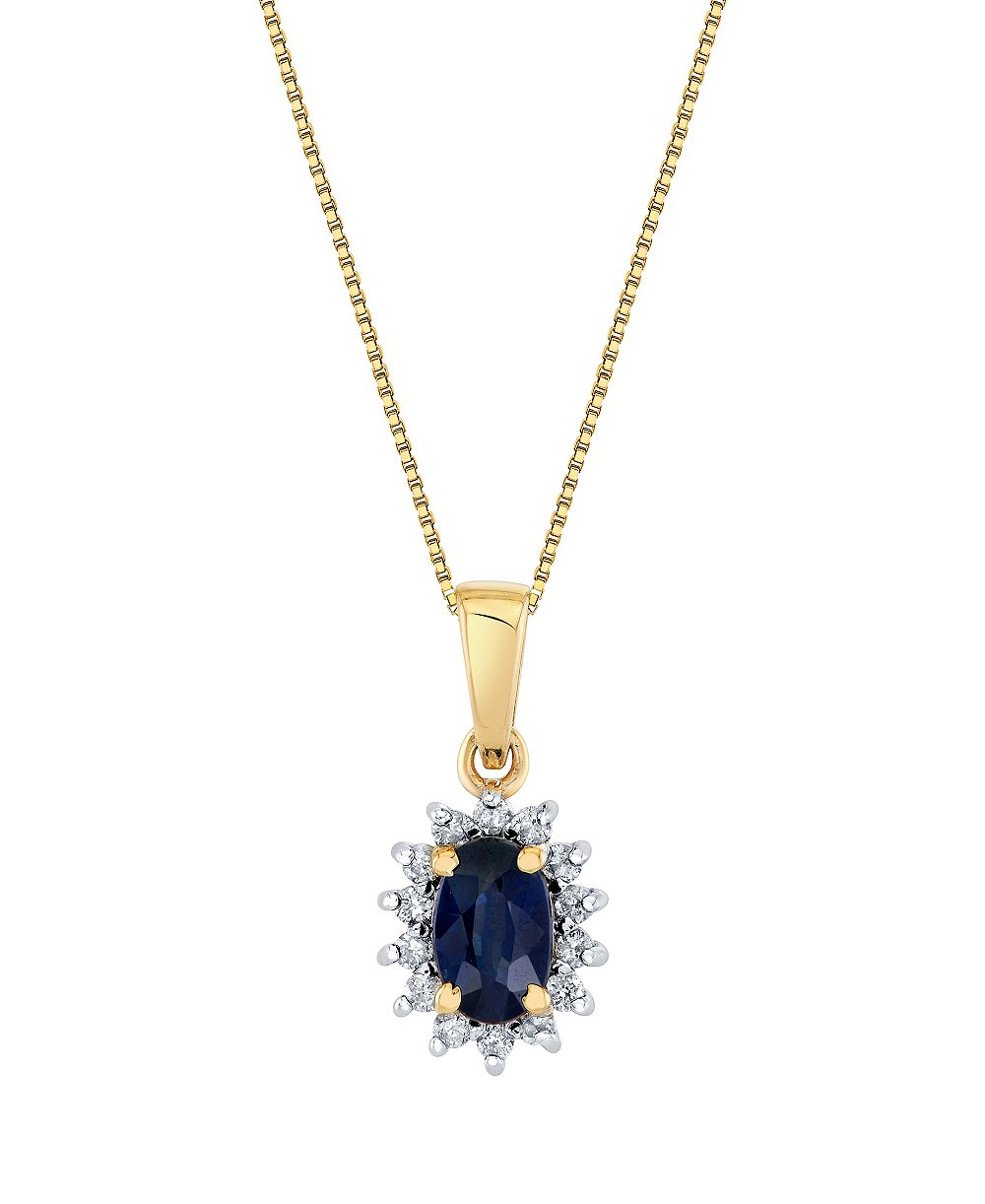 Macy's Sapphire (5/8 ct. t.w.) & Diamond (1/8 ct. t.w.) Pendant Necklace in 10k Yellow Gold