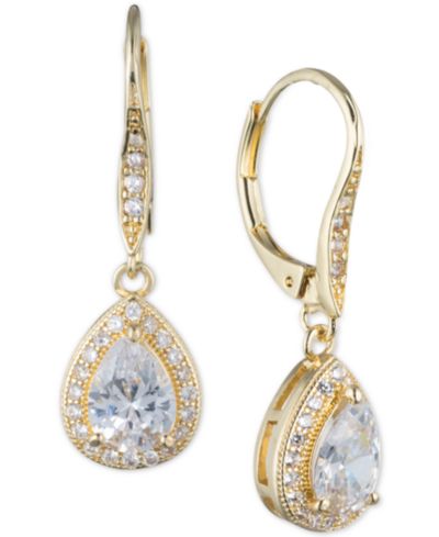 Anne Klein Teardrop Crystal and Pavé Drop Earrings