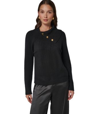 Donna Karan New York Women's Split Collar with Buttons Cashmere Pullover Sweater
