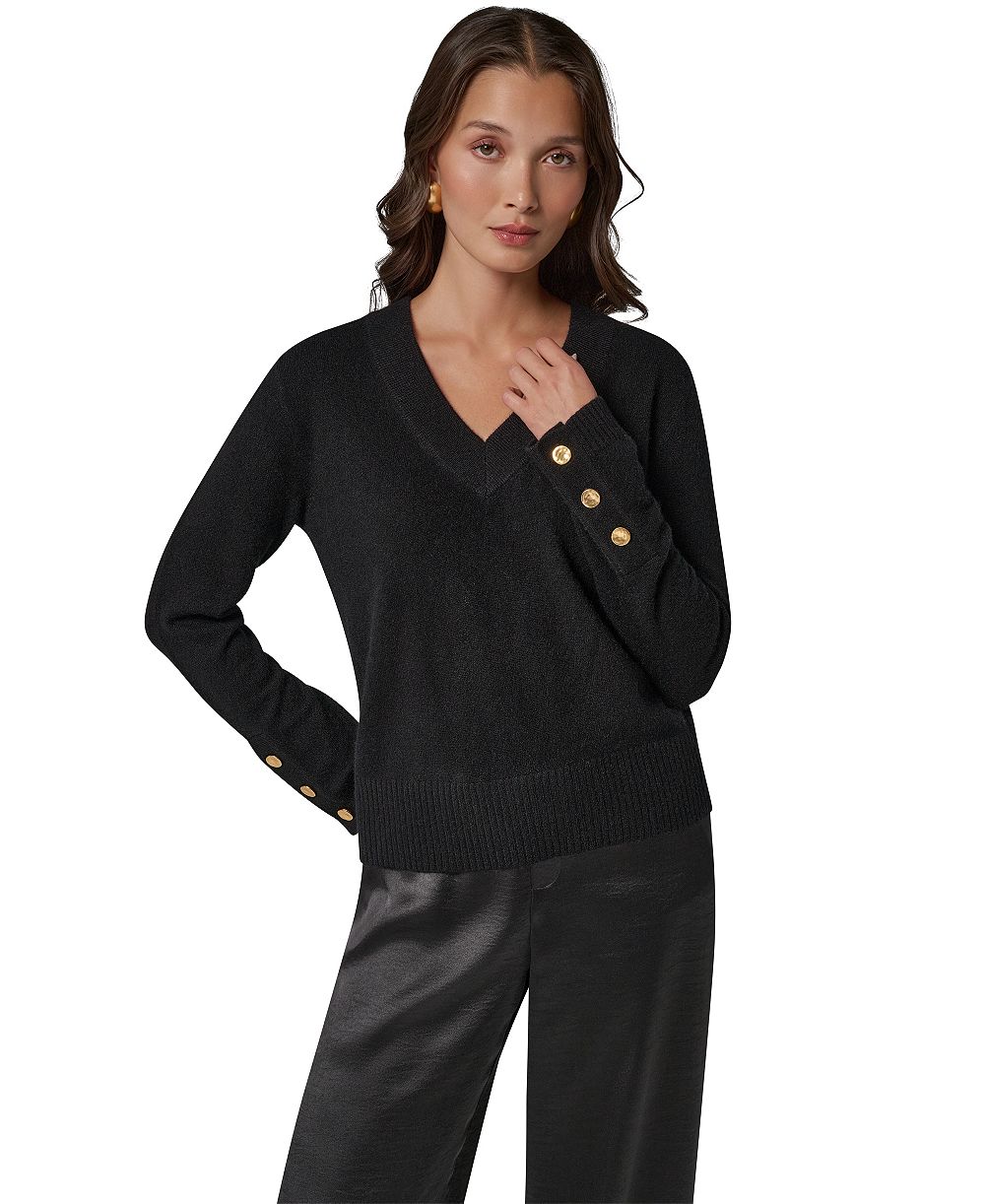 Женский кашемировый свитер Donna Karan New York с длинным рукавом и V-образным вырезом