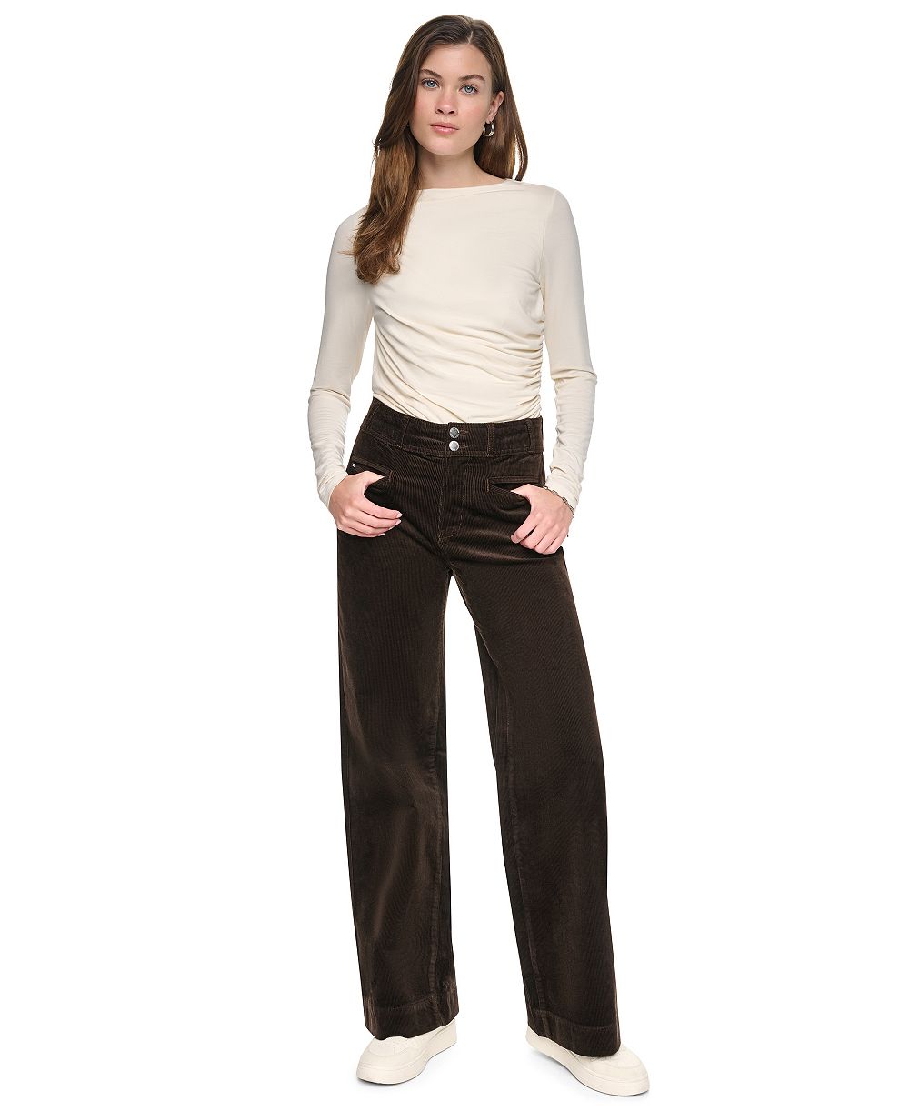 DKNY Jeans Женские брюки wide-leg из вельвета с высокой посадкой, Petite