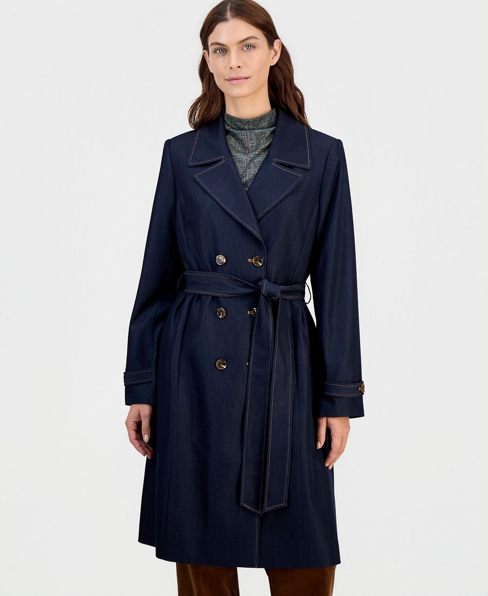 Tahari ASL Petite Long Denim Trench Jacket