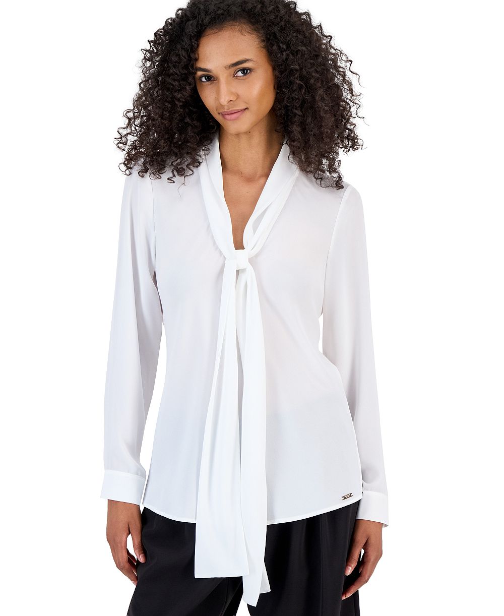 Tahari ASL Petite Tie-Front V-Neck Long-Sleeve Blouse