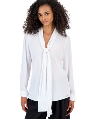 Tahari ASL Petite Tie-Front V-Neck Long-Sleeve Blouse