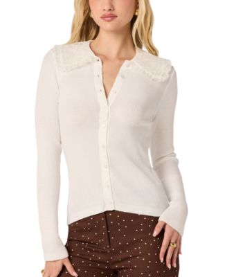ASTR the Label Women's Sonya Lace-Collar Ribbed-Knit Cardigan