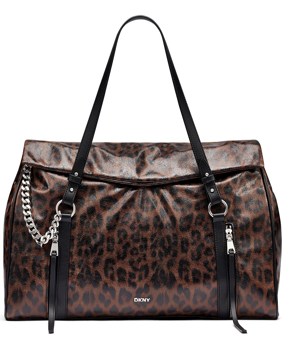 DKNY Skye Leopard Print Large Laptop Compatible Satchel Handbag