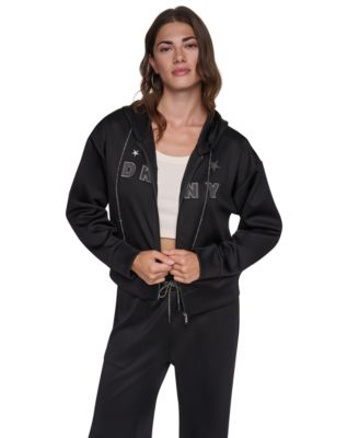 DKNY женский худи-свитшот с полной молнией, декорированный значками и патчами
