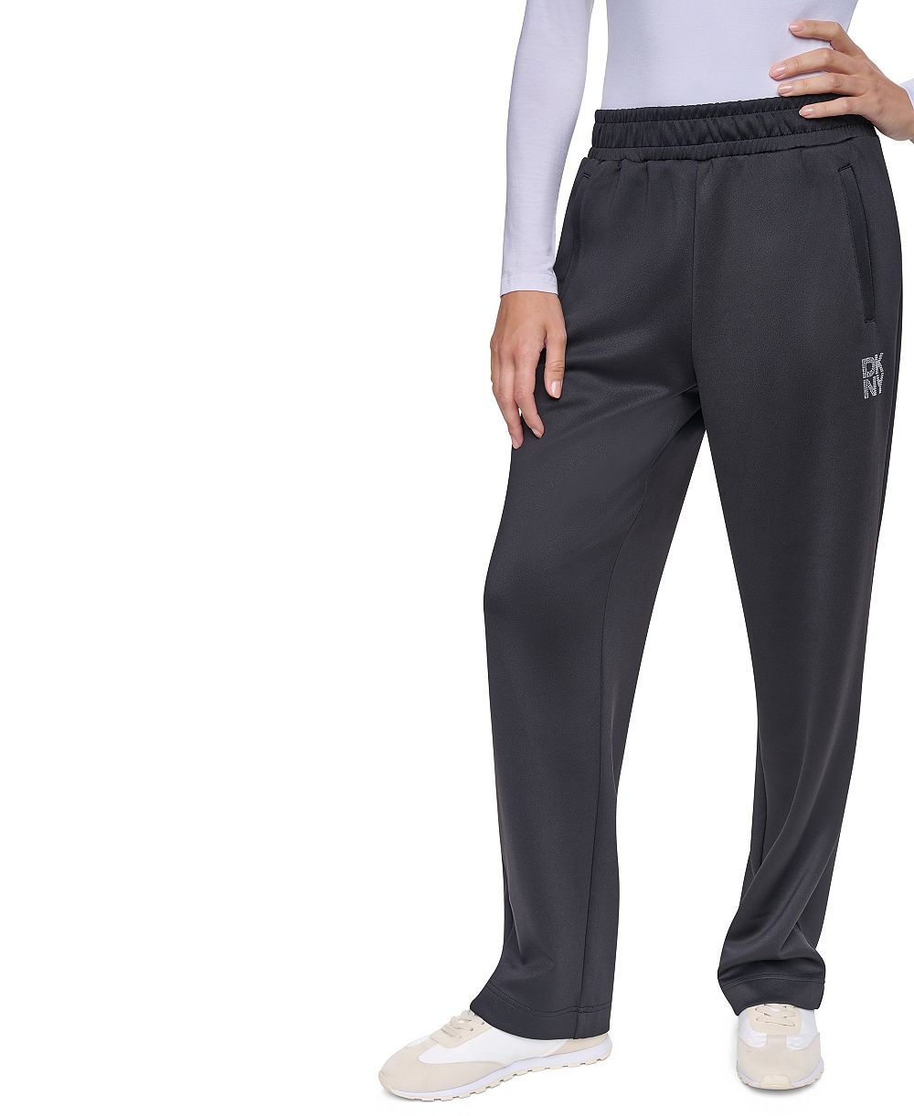 DKNY Women's Stack Logo Tapered Pull-On Knit Pant