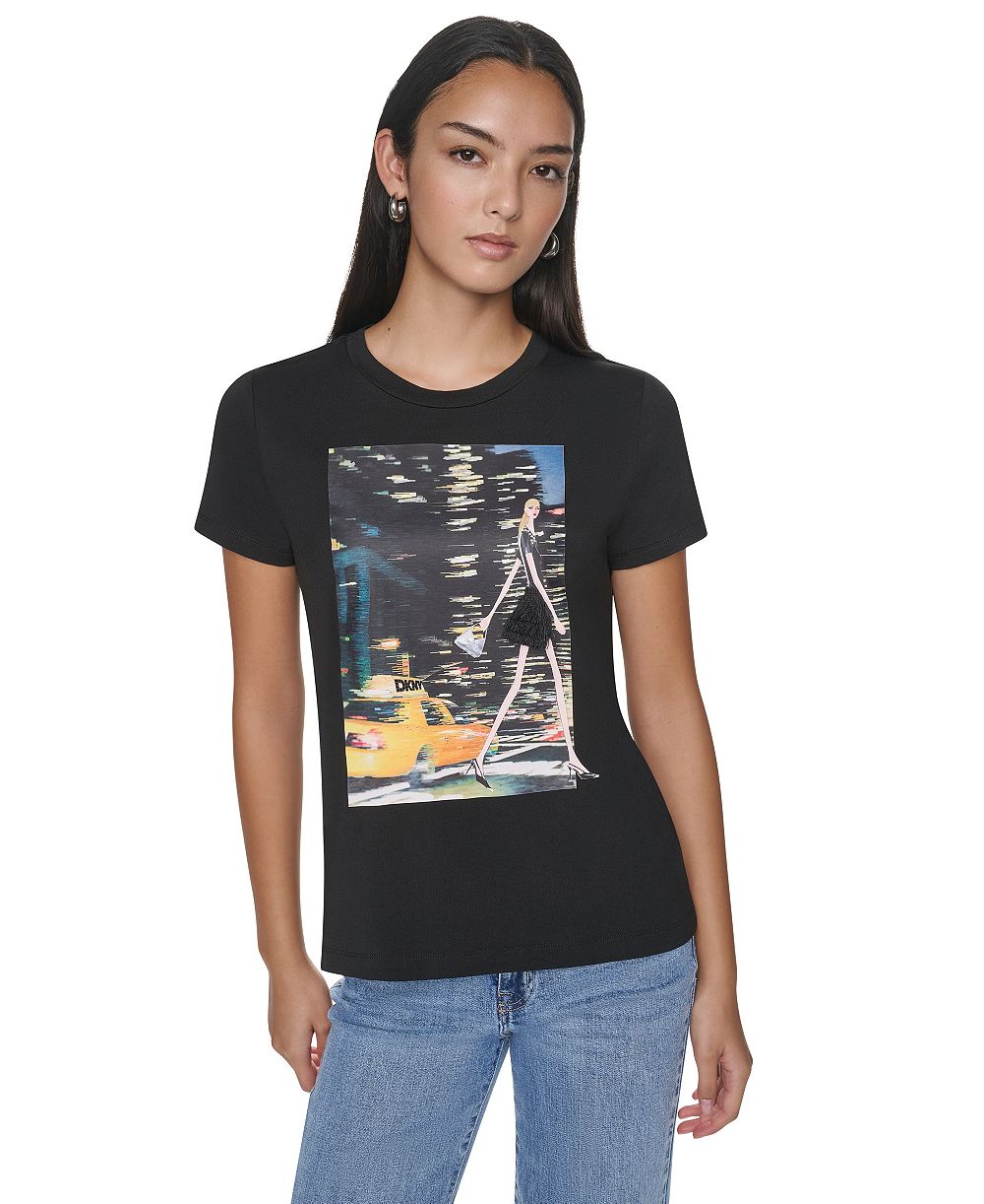 Женская футболка DKNY с коротким рукавом и круглым вырезом, коллекция NYC Nights