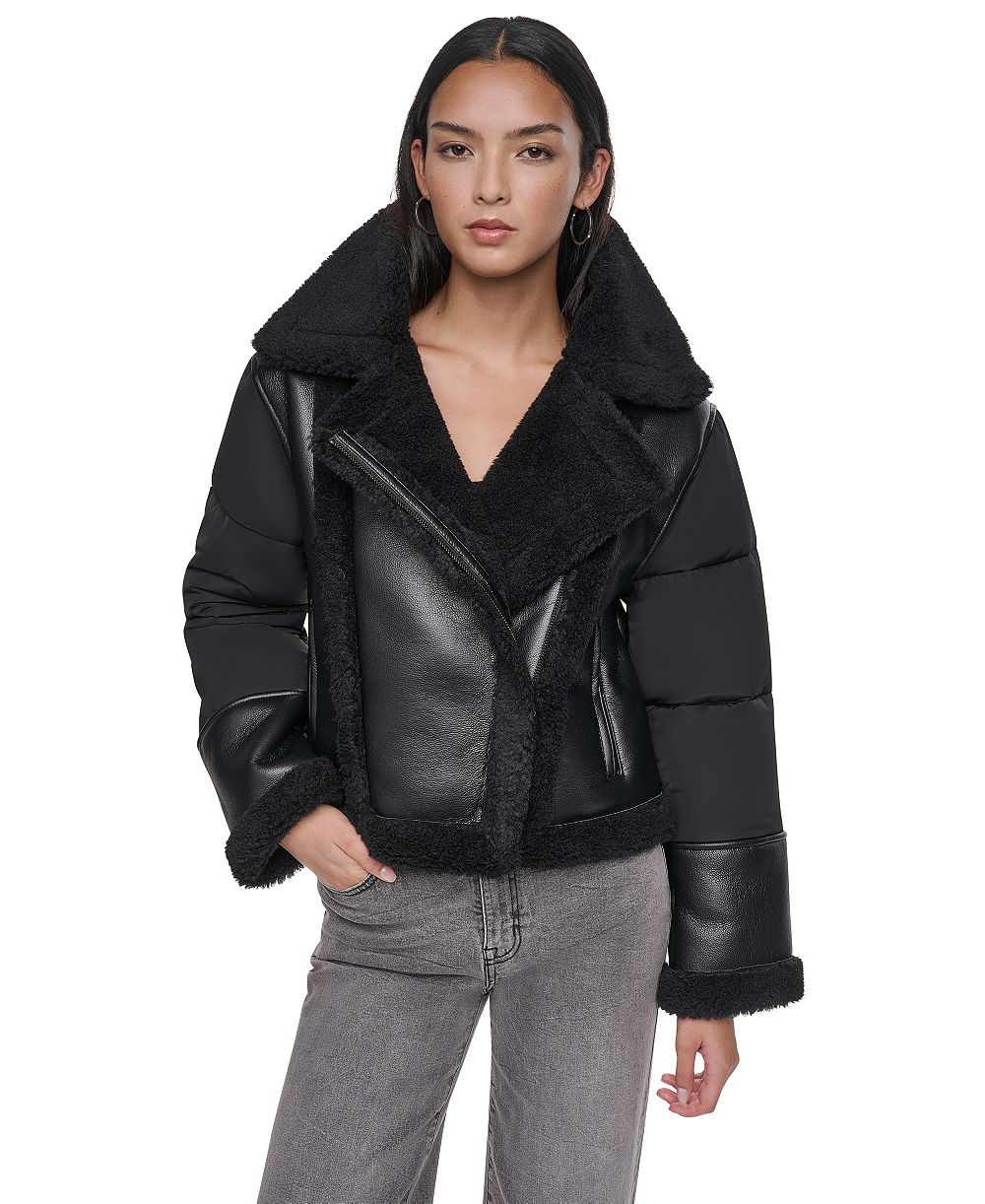 DKNY Women's Faux Shearling Puff-Sleeve Short Jacket