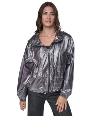 DKNY Women's Metallic Hooded Long-Sleeve Jacket