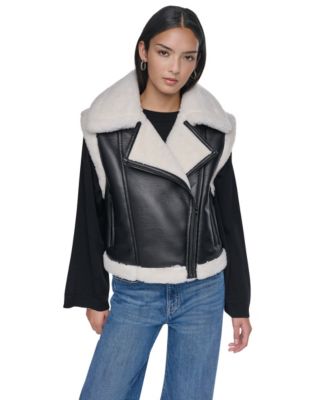 DKNY женский жилет из искусственного овечьего меха с отделкой Moto
