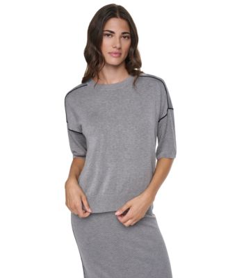DKNY женский свитер с коротким рукавом, сетчатой текстурой и контрастной отделкой