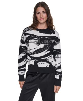 DKNY женский свитер с круглым вырезом, длинным рукавом, декорированный сердечками и мазками кисти