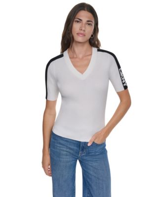 DKNY женский короткий свитер с v-образным вырезом и логотипом