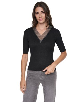 DKNY женский свитер с V-образным вырезом и декором из люрекса