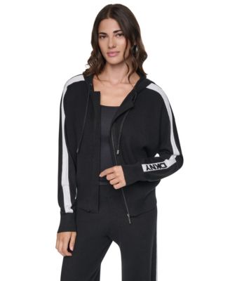 Женский худи DKNY с полной молнией и логотипом в полоску