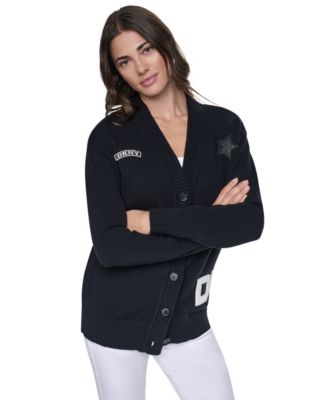 DKNY женский кардиган-свитер с V-образным вырезом, длинным рукавом и принтом с булавками
