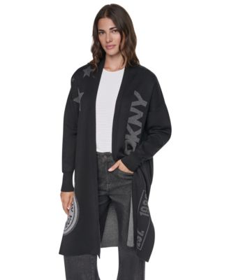 Женский кардиган DKNY из люрекса с открытым передом и крупным узором