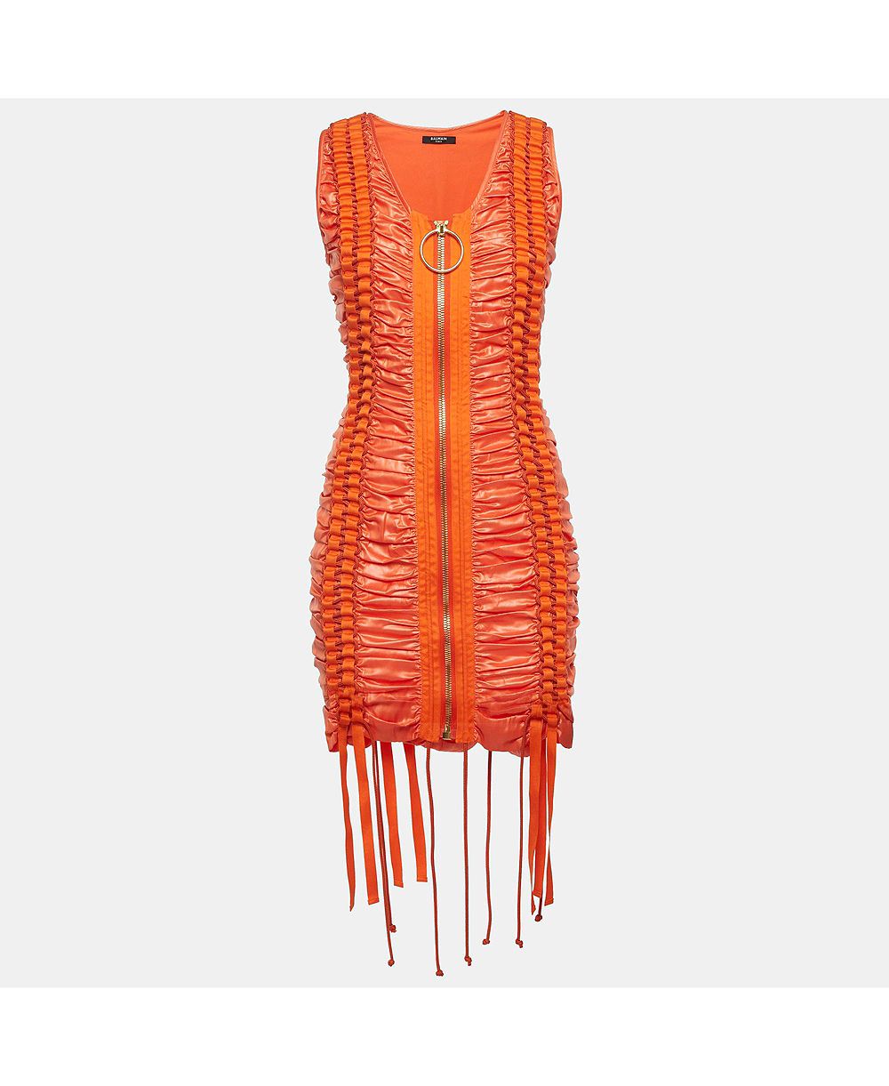 Мини-платье Balmain Women's из атласа с кружевом и завязками, б/у