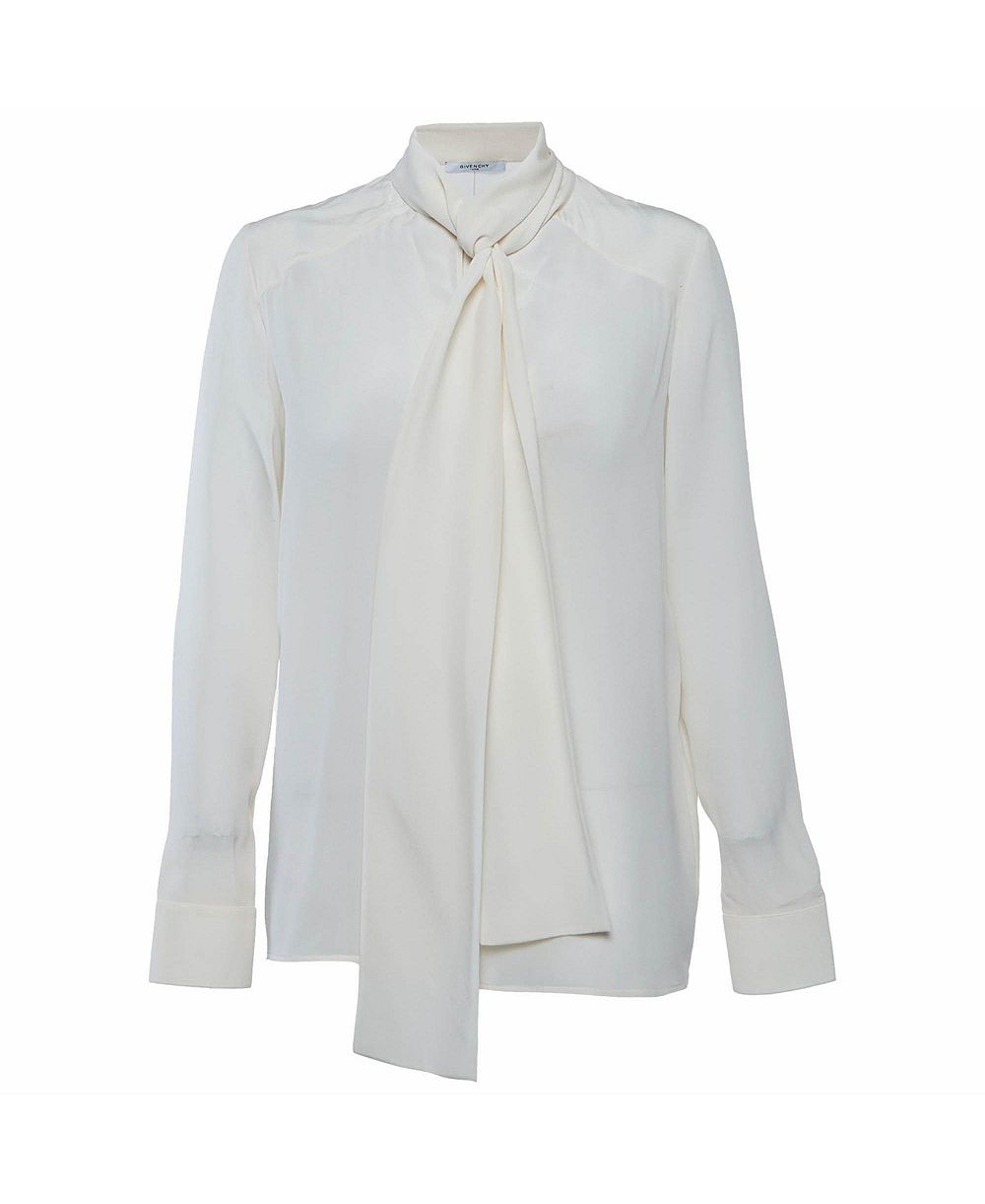 Блузка Pre-Owned Givenchy Women's Cream Silk Tie-Neck Long-Sleeve