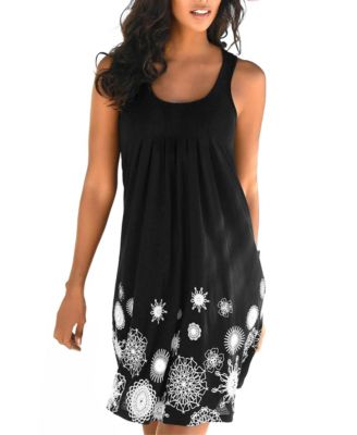 LASCANA Women's Viscose Printed Sleeveless Scoop-Neck Short Dress