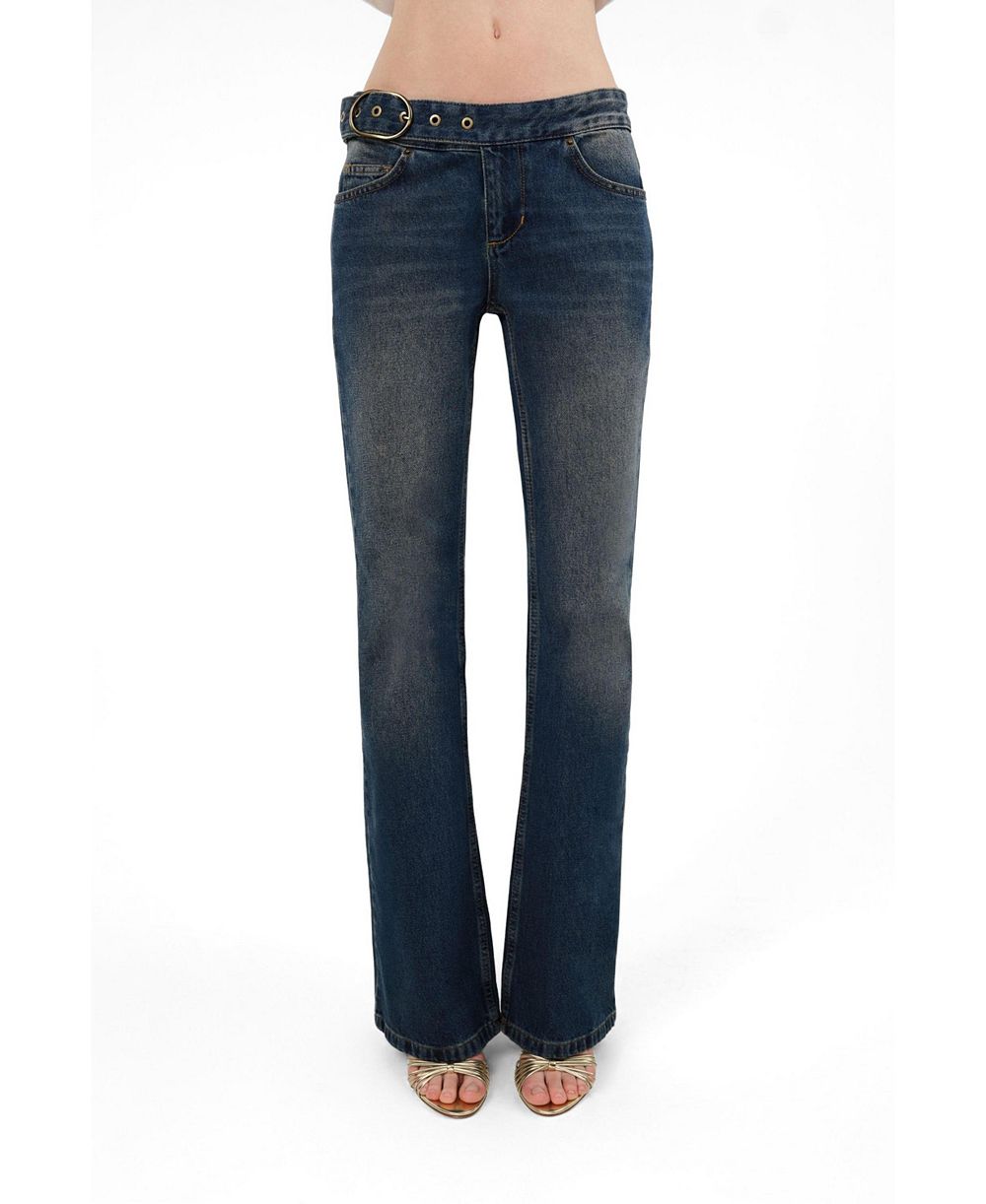 NOCTURNE Women's Belted Denim Flare Trousers