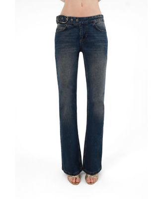 NOCTURNE Women's Belted Denim Flare Trousers