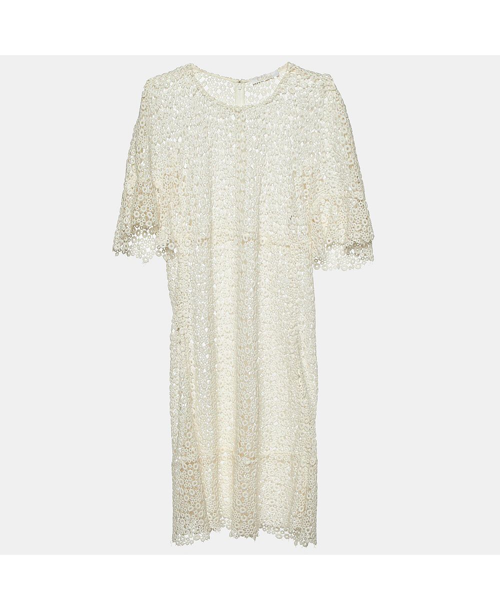 Pre-Owned Chloe Женское платье из кружева гипюр, цвет экрю, длина до колена