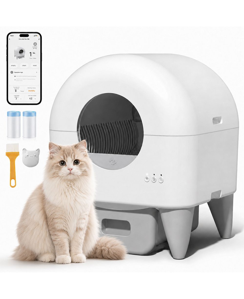 Cumrige Automatic Self-Cleaning Cat Litter Box with 95L Drum & 15L Sealed Waste Bin, Quiet Mode
