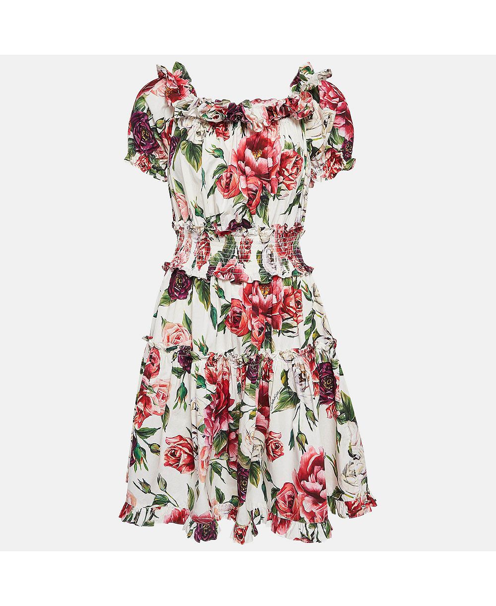 Платье Pre-Owned Dolce & Gabbana Women's Floral Print Cotton Ruffled