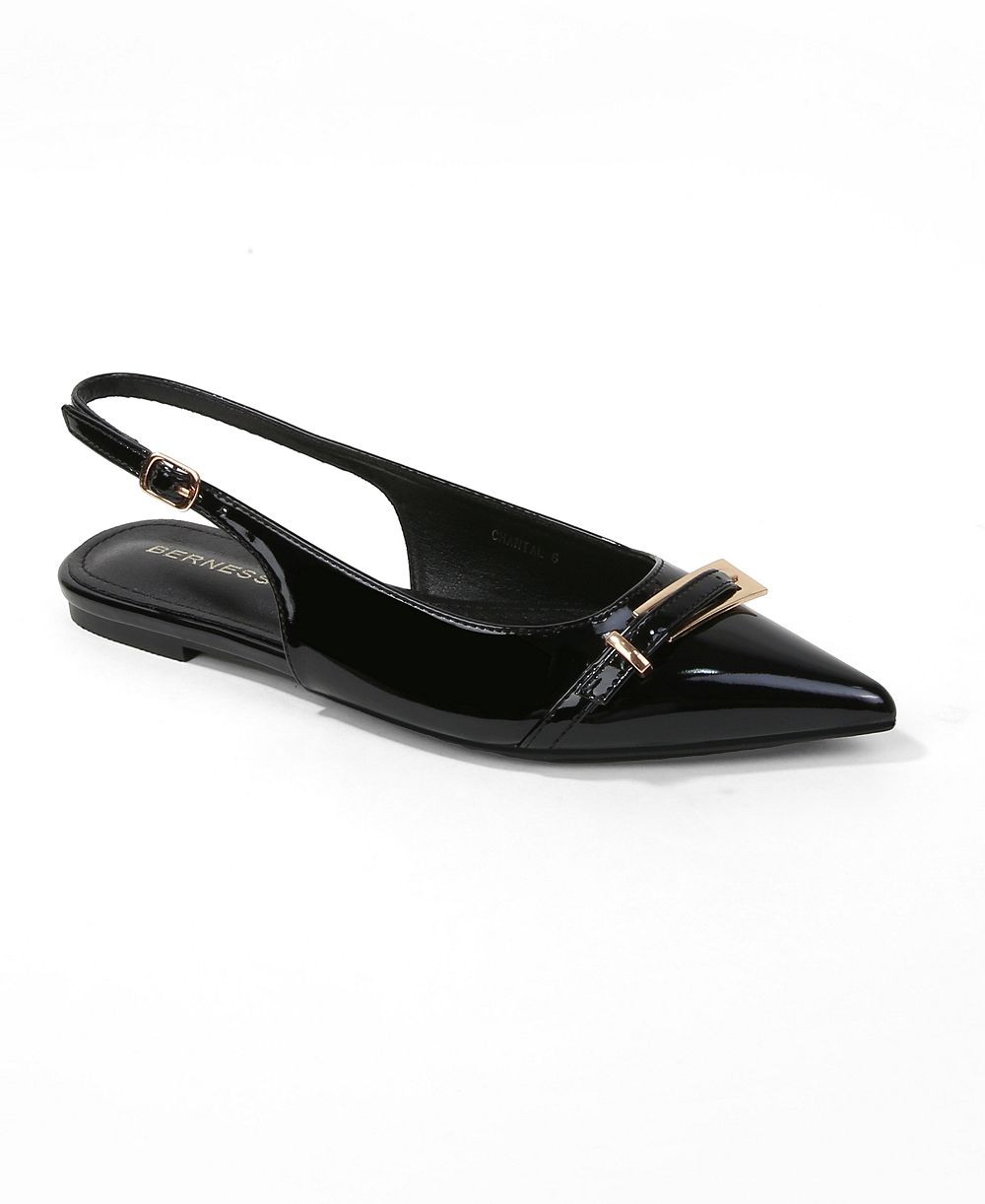 BERNESS Women's Chantal Pointed Toe Slingback Flats with Elongated Buckle